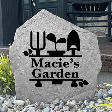 Custom engraved monogram garden plaque crafted from durable concrete, adding timeless charm to walkways, patios, and outdoor living spaces.