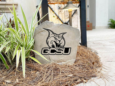 Engraved Georgia College logo rock for outdoor décor.