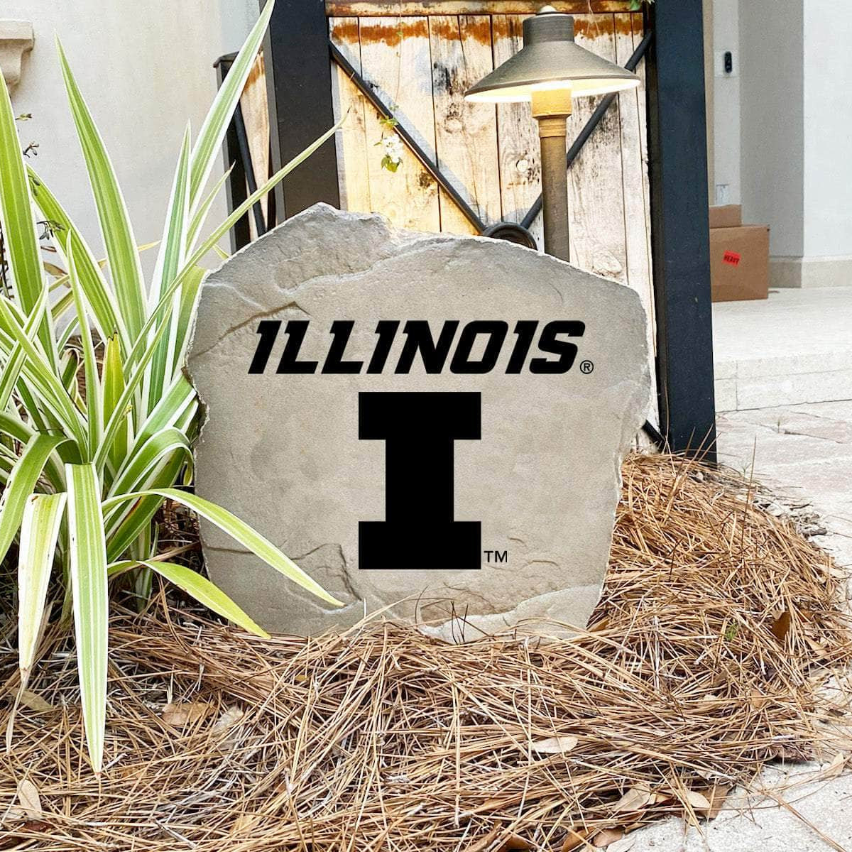 Durable Illinois logo rock with engraved logo for garden or yard signage.