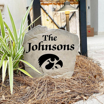 Handcrafted University of Iowa Name Stone proudly made in the USA with precision engraving and officially licensed collegiate artwork. Available in Sandstone and Greystone finishes for lasting outdoor beauty.