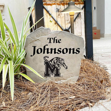 Custom University of Memphis last name marker designed to add collegiate style to front yards, patios, gardens, and welcoming entryways.