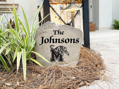 Custom University of Memphis stone with engraved name design.