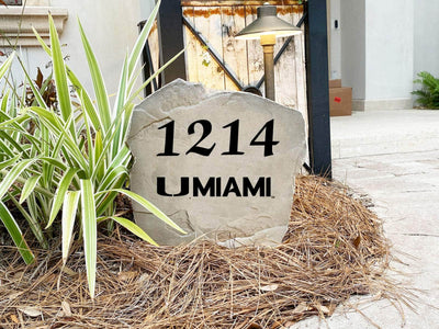 Custom stone address sign with Miami logo