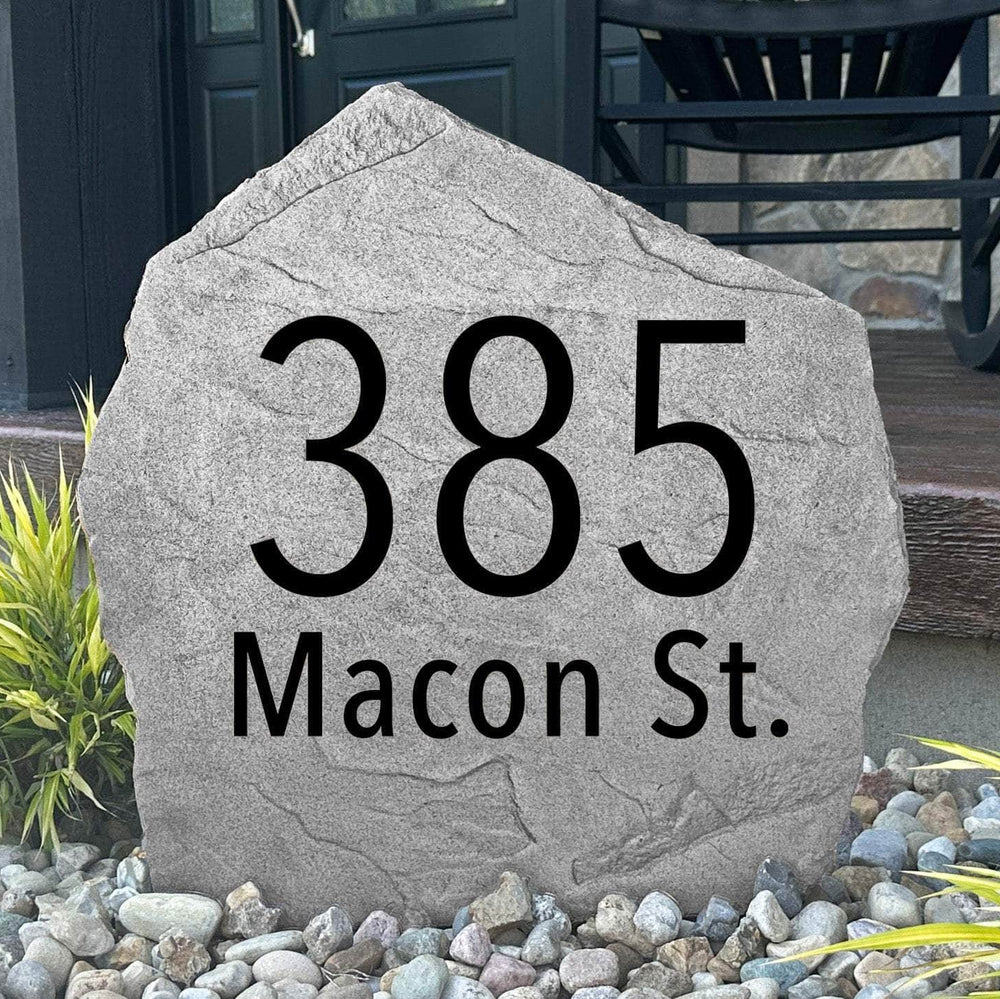 Custom modern house number plaque crafted from durable concrete, combining minimalist design with easy-to-read address visibility for any landscape.