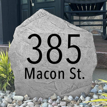 Custom modern house number plaque crafted from durable concrete, combining minimalist design with easy-to-read address visibility for any landscape.
