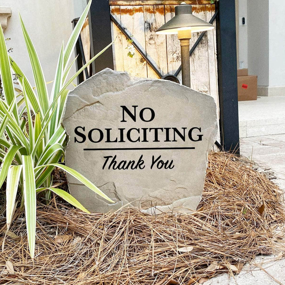 Elegant No Soliciting landscape marker designed to protect your privacy with a durable outdoor sign that blends beautifully into your yard.