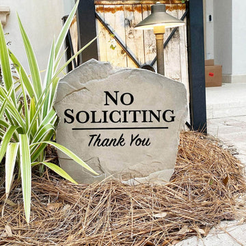 Elegant No Soliciting landscape marker designed to protect your privacy with a durable outdoor sign that blends beautifully into your yard.