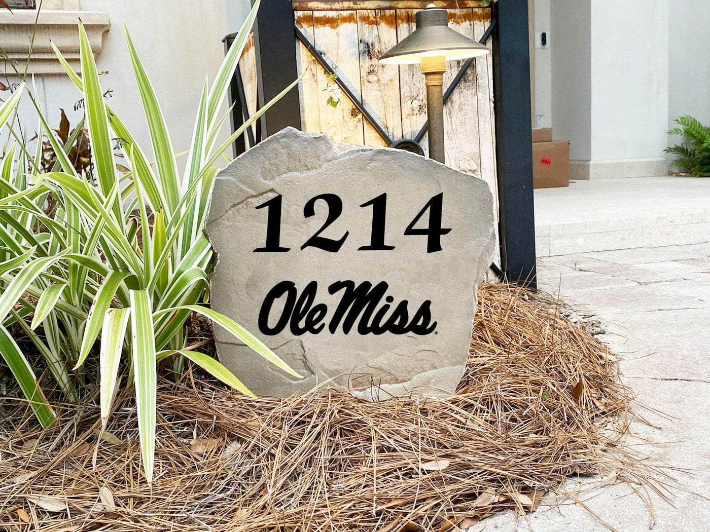 Durable Ole Miss address rock with personalized engraving for home entry.
