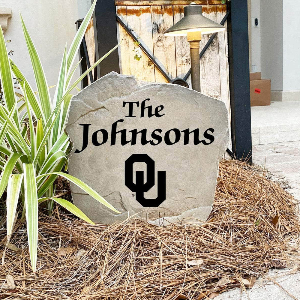 Handcrafted University of Oklahoma Name Stone proudly made in the USA with precision engraving and officially licensed collegiate artwork. Available in Sandstone and Greystone finishes for lasting outdoor beauty.