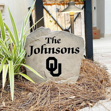 Handcrafted University of Oklahoma Name Stone proudly made in the USA with precision engraving and officially licensed collegiate artwork. Available in Sandstone and Greystone finishes for lasting outdoor beauty.