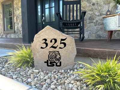 Tennessee State University custom engraved address rock for yard décor.