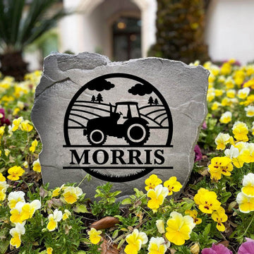 Personalized Farm Monogram Stone handcrafted in the USA with custom engraving and classic farmhouse style. This decorative garden stone enhances landscape beds, walkways, and entryways with lasting beauty and charm.