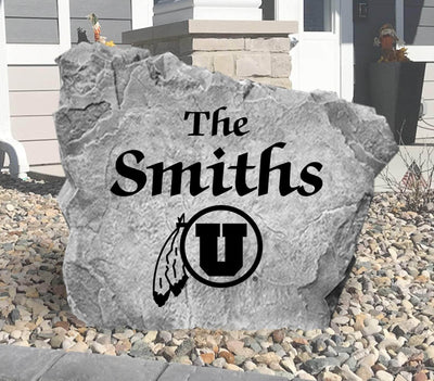 Custom Utah Utes rock featuring engraved last name design.