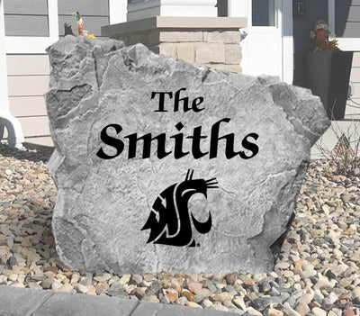 Personalized WSU Cougars stone for displaying family name in landscaping