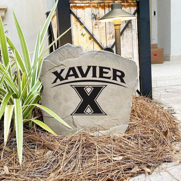 Xavier University outdoor logo marker designed to celebrate Musketeers tradition while enhancing flower beds, walkways, front yards, and backyard entertaining spaces.