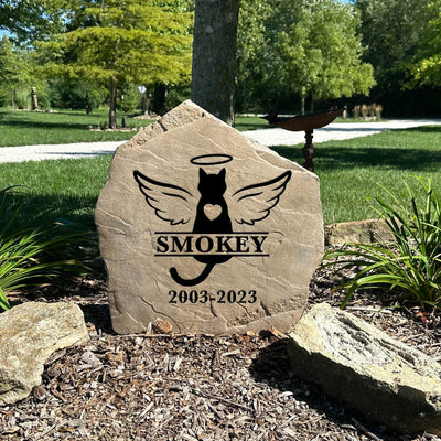 Custom cat memorial stone marker with pet name and dates engraved
