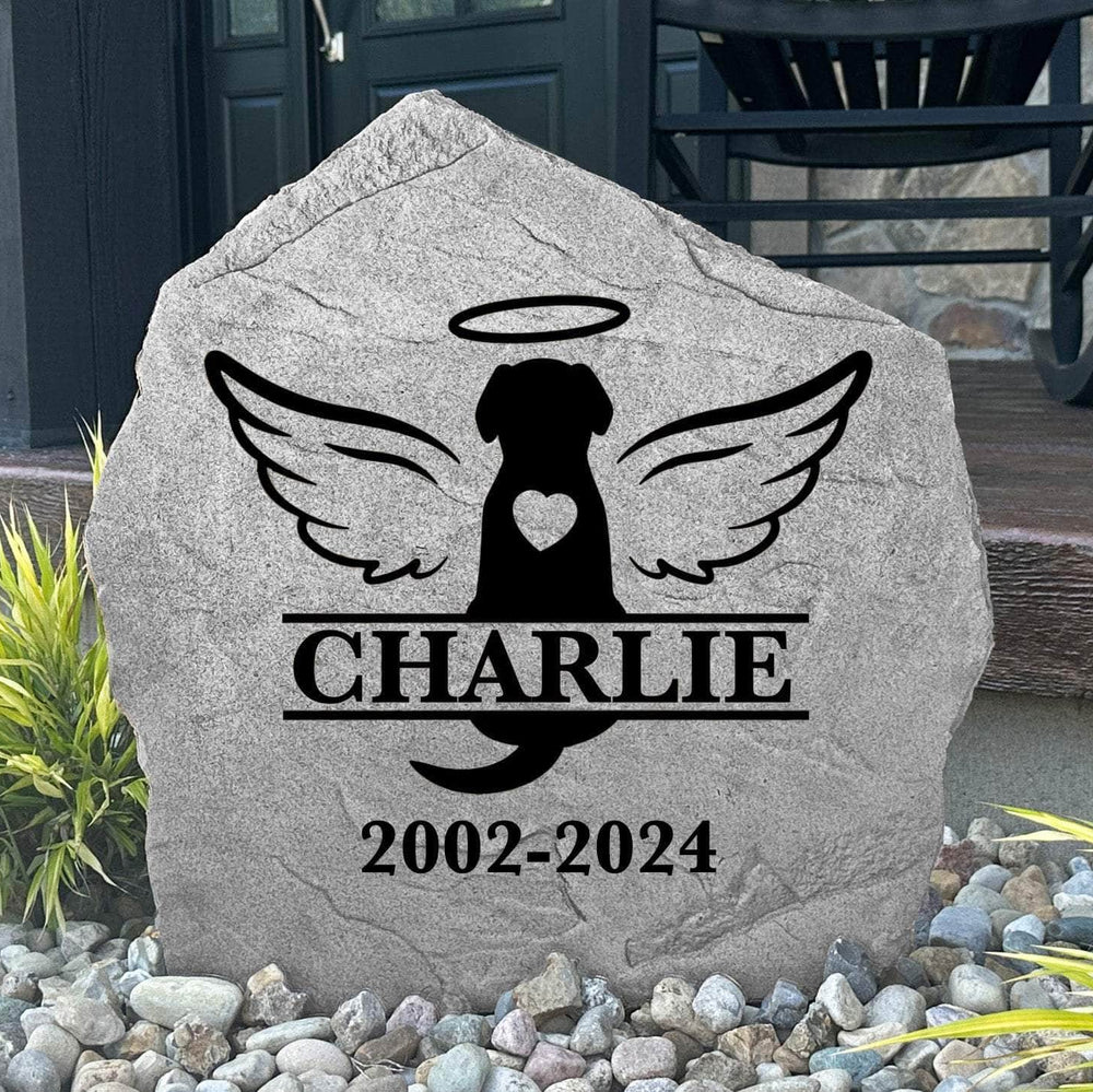 Custom dog remembrance plaque featuring an elegant monogram design, crafted from durable concrete to honor a loyal four-legged family member.