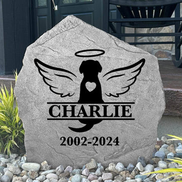Custom dog remembrance plaque featuring an elegant monogram design, crafted from durable concrete to honor a loyal four-legged family member.