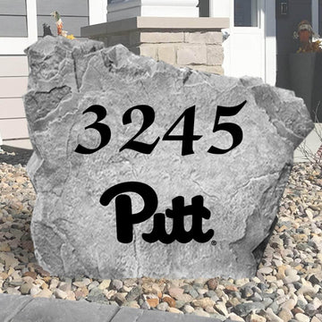 Custom University of Pittsburgh Address Stone featuring the official Panthers logo and personalized house numbers. A stylish way to display your address in front yards, driveways, gardens, and landscaped entryways.