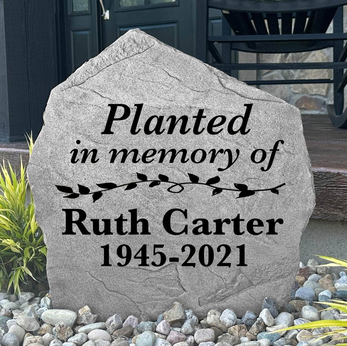 Planted In Memory engraved garden stone creating a heartfelt tribute to a loved one with a beautiful reminder that lives on through nature.