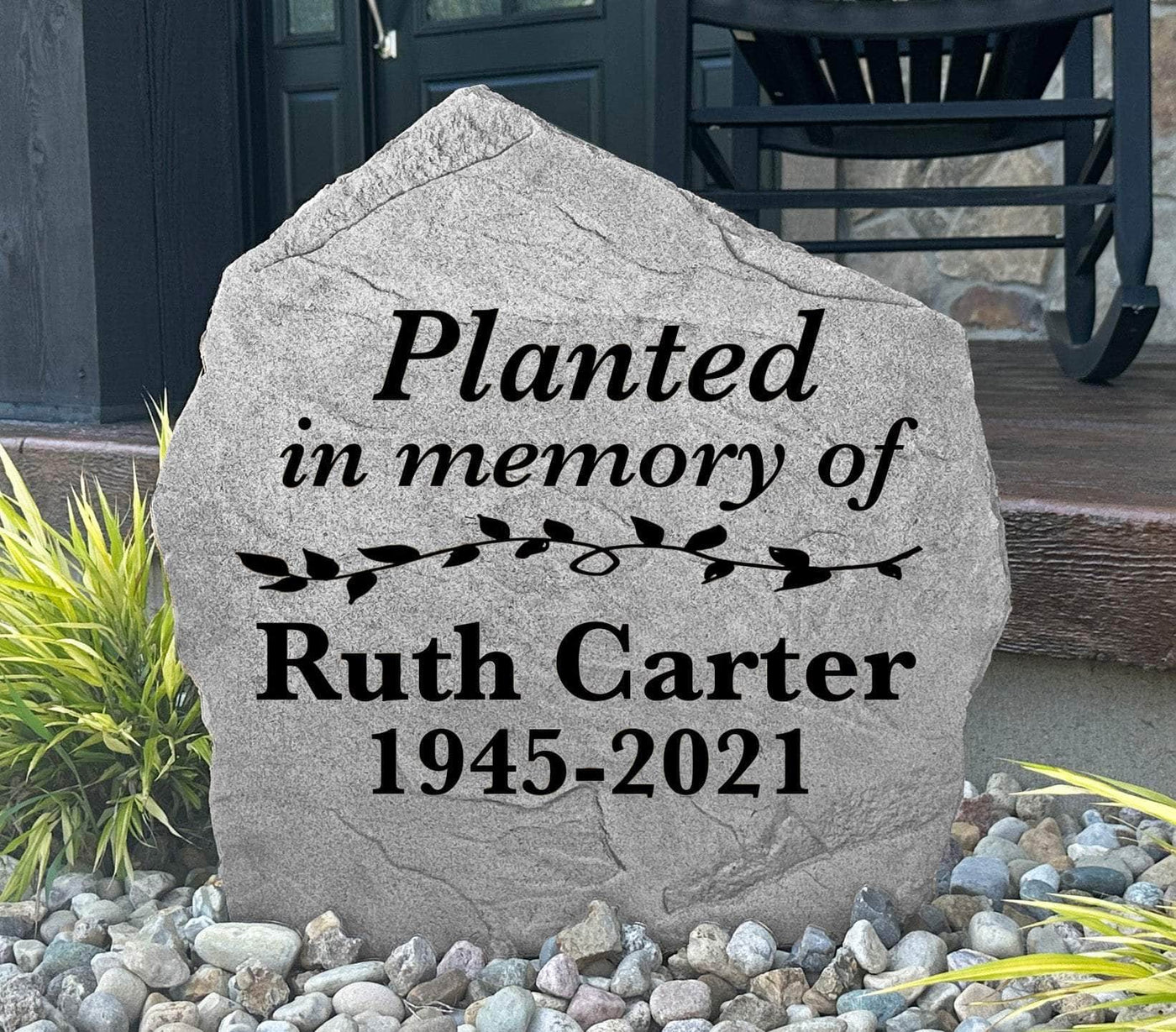 Planted in memory engraved stone personalized with name and dates