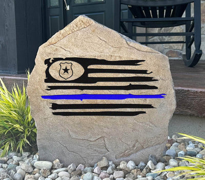 Police Flag Stone engraved with American flag and thin blue line tribute