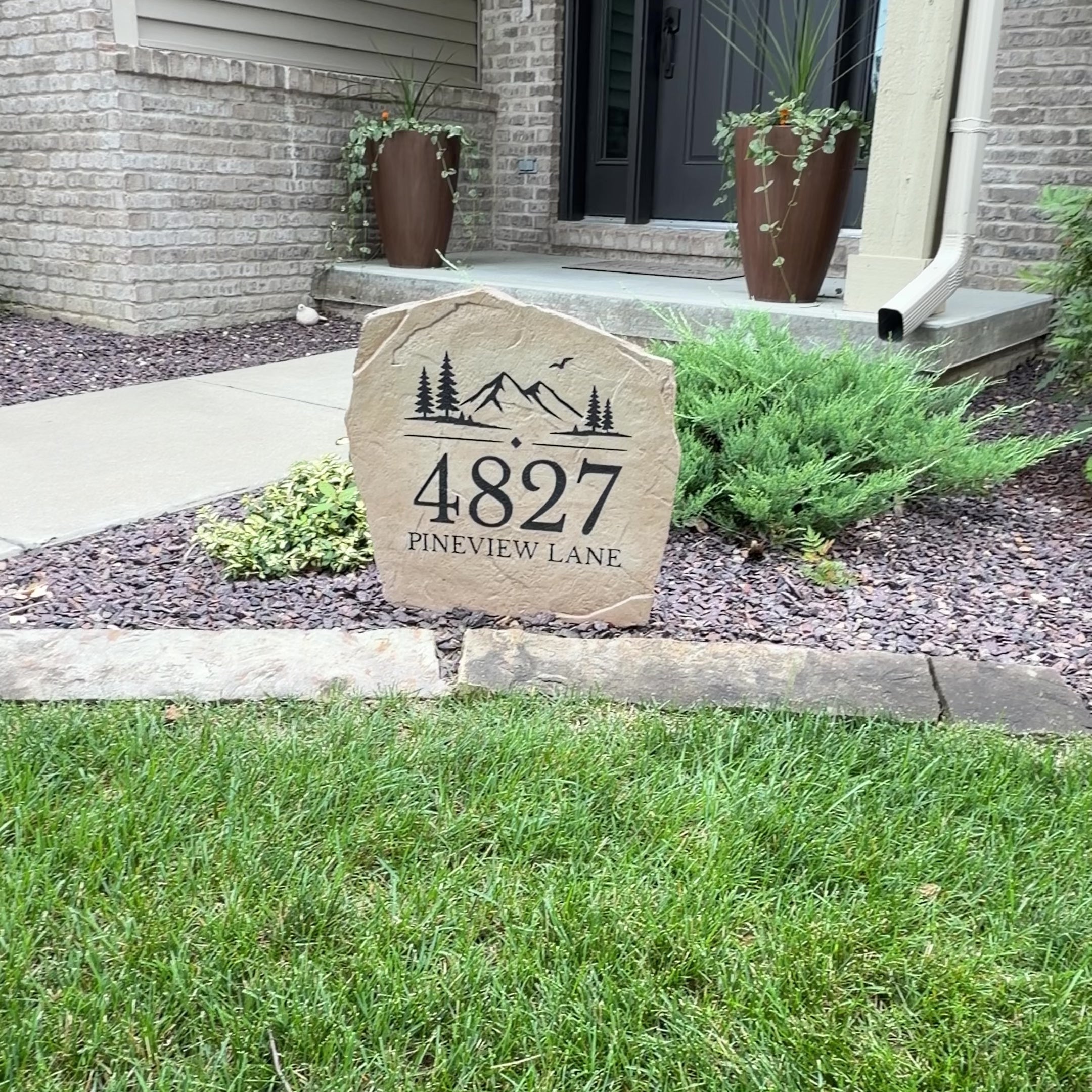 Personalized Mountain View Address Stone engraved with custom house numbers, bringing rustic mountain charm to your home's entrance and landscape.