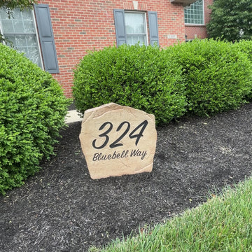 Custom script house number plaque crafted from durable concrete, blending timeless typography with beautiful curb appeal and lasting outdoor performance.