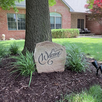 Video showcasing the Welcome Stone, a personalized engraved welcome stone designed to create a warm and inviting entrance. Displayed outdoors to highlight its timeless beauty, durable craftsmanship, and the elegant curb appeal it adds to a front yard, garden, patio, or entryway.