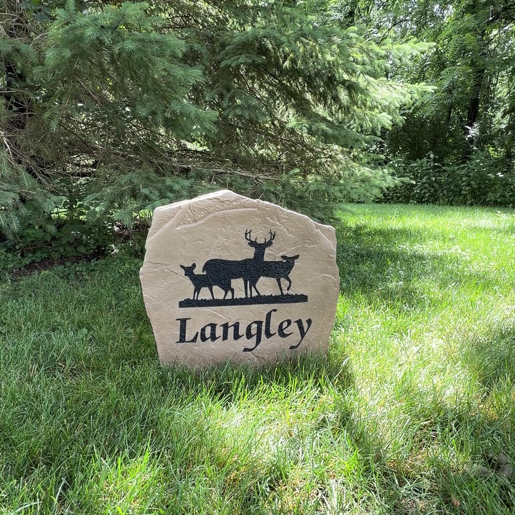 Personalized Deer Name Stone engraved with your family surname, bringing rustic woodland charm to cabins, lodges, farmhouses, and country homes.