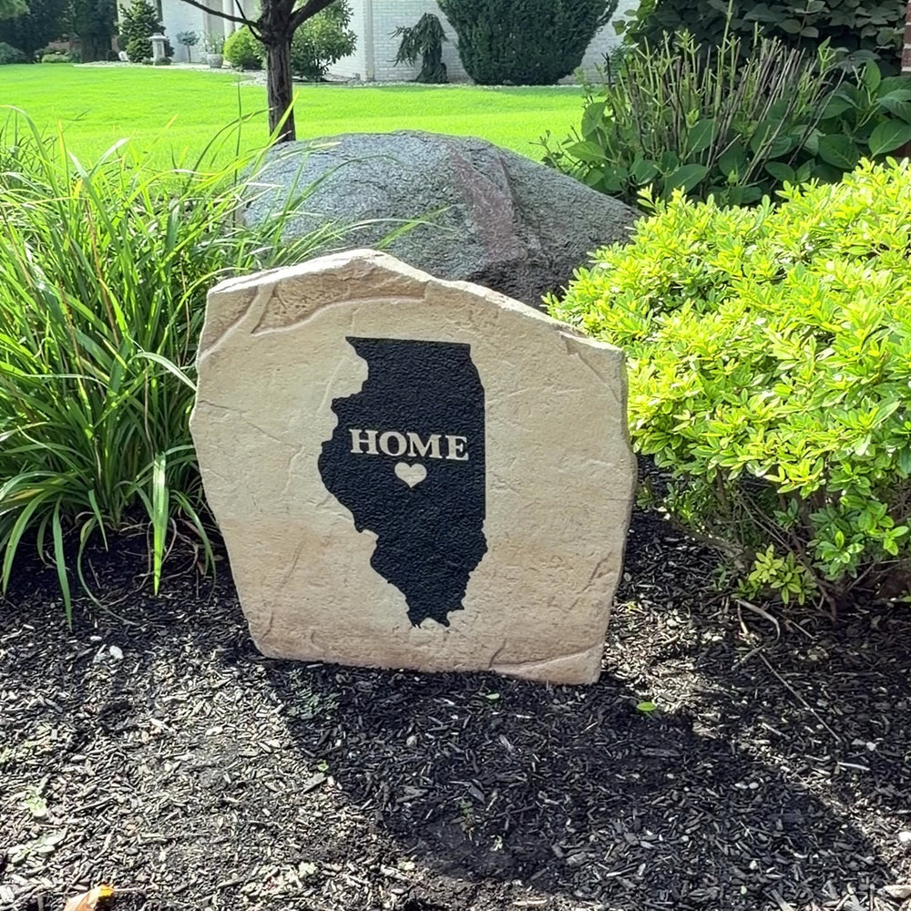 Personalized Illinois Home State Stone engraved to celebrate your home state with a timeless landscape accent for gardens, patios, and front entrances.