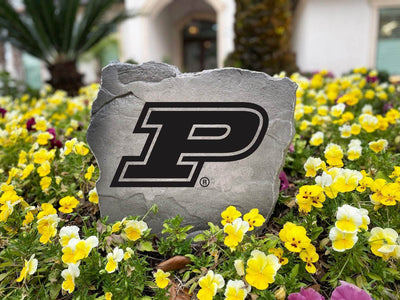 Engraved Purdue logo marker stone for entryway landscaping