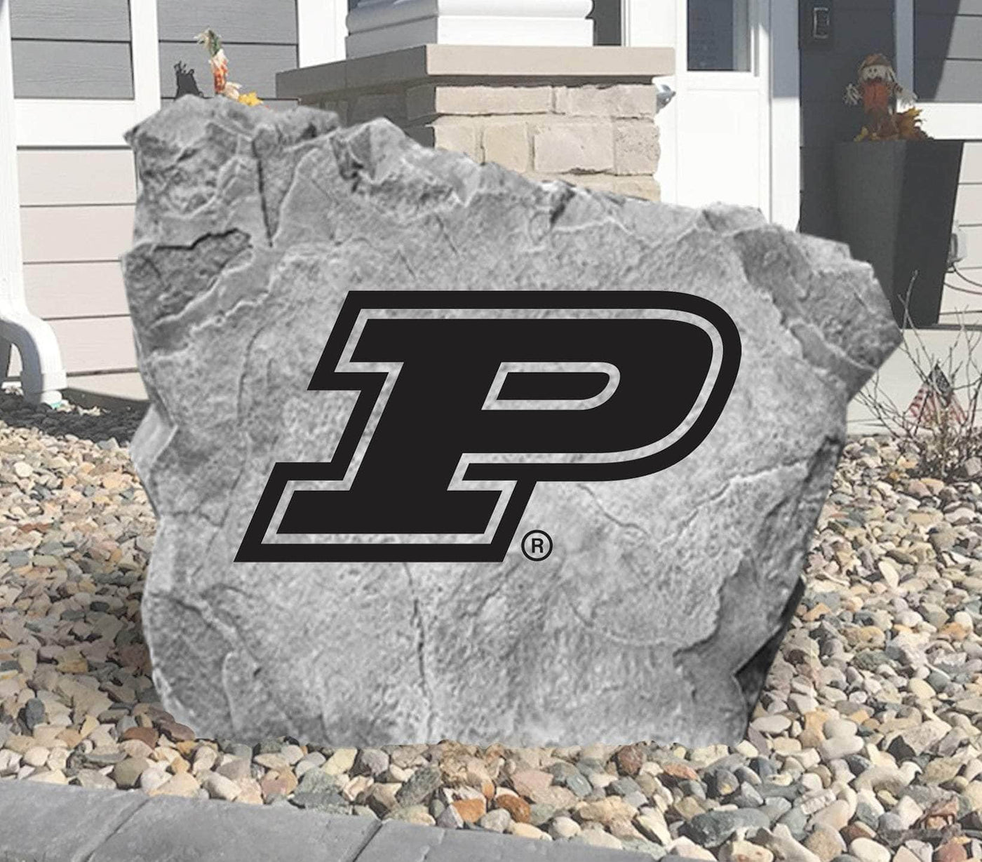 Custom Purdue logo rock for alumni and fan yard display