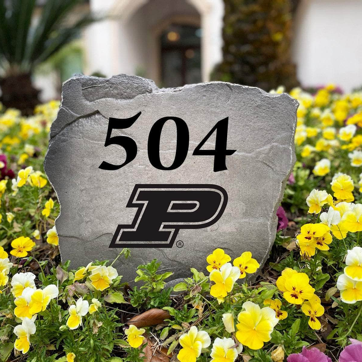 Weather-resistant Purdue University outdoor address monument personalized with your home's numbers, perfect for alumni and devoted Boilermakers fans.