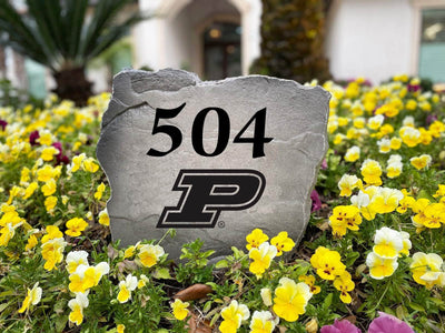 Engraved Purdue address stone adding school pride to outdoor décor