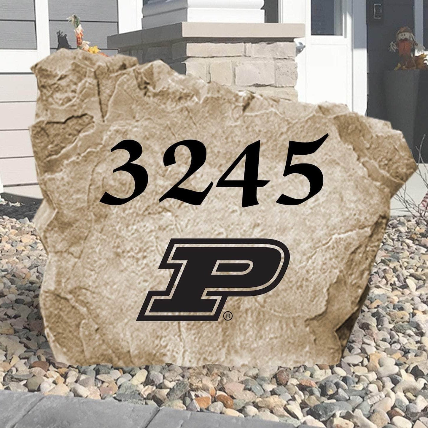 Personalized Purdue University address stone engraved with custom house numbers, creating a welcoming Boilermakers-inspired entrance for your home.