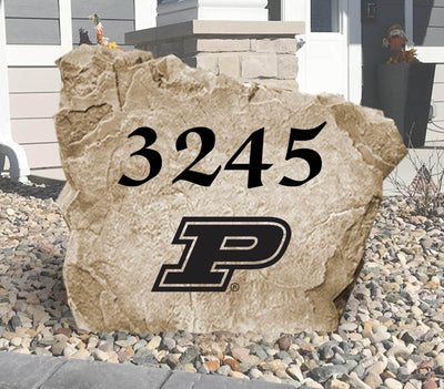 Purdue University engraved address stone in landscaped yard