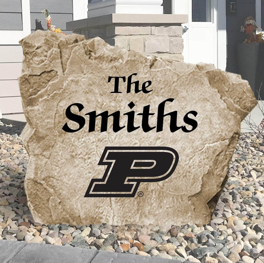 Personalized Purdue University family name stone engraved with your surname to create a classic Boilermakers-inspired landscape centerpiece.