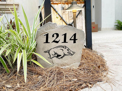 Razorbacks college address rock personalized for alumni and fans.