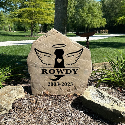 Dog loss remembrance stone with halo and name engraving