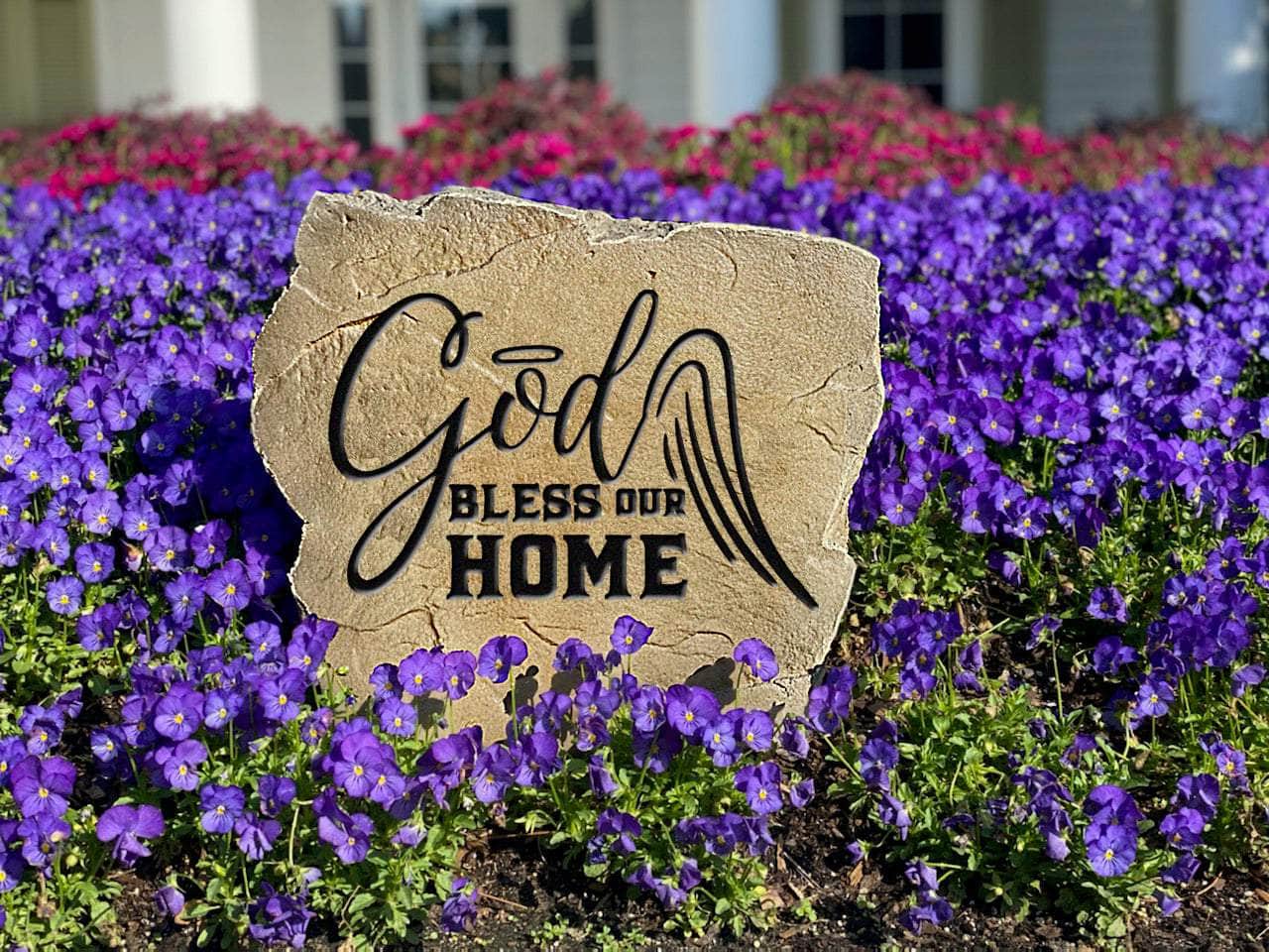 Custom God Bless Our Home stone marker for landscaping and entryway