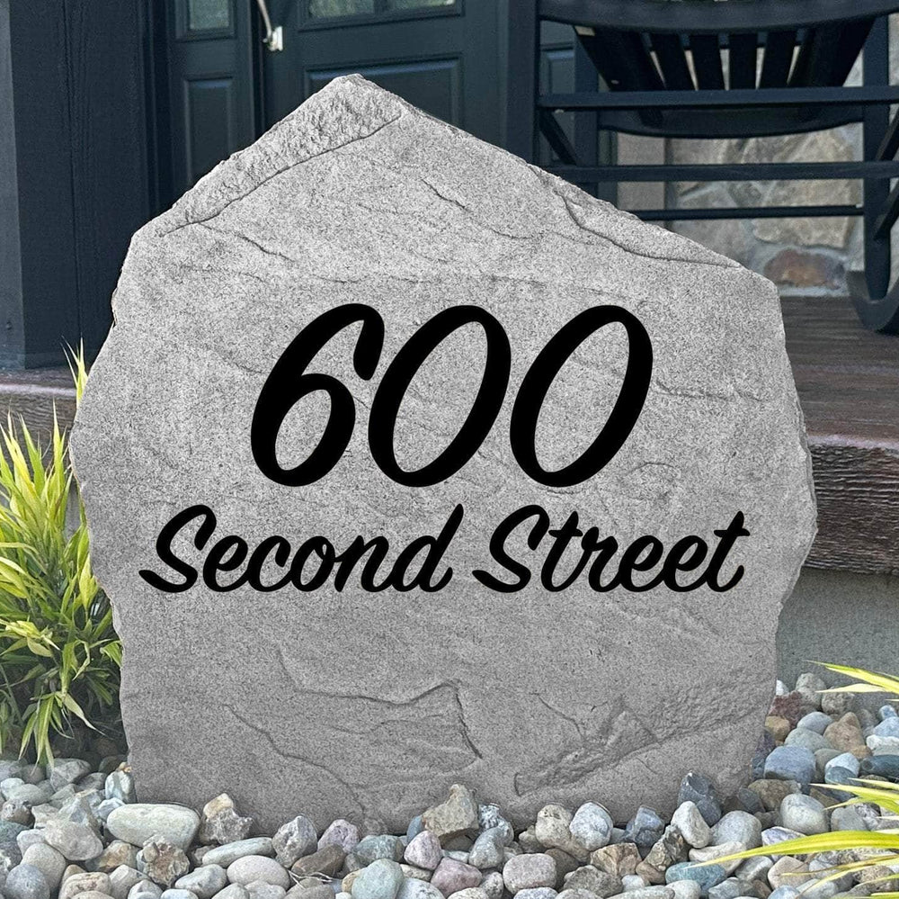Personalized Script Address Stone featuring elegant engraved house numbers and graceful lettering to create a sophisticated entrance for your home.