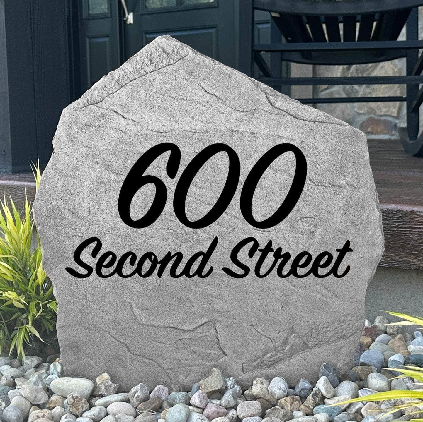 Personalized Script Address Stone featuring elegant engraved house numbers and graceful lettering to create a sophisticated entrance for your home.