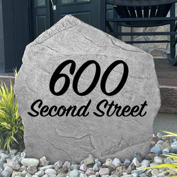 Personalized Script Address Stone featuring elegant engraved house numbers and graceful lettering to create a sophisticated entrance for your home.