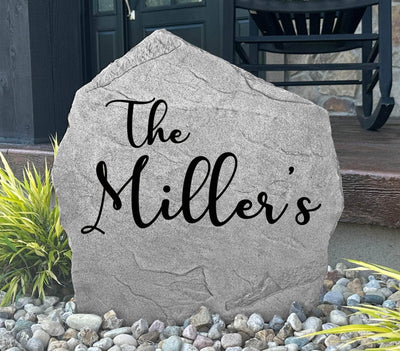 Engraved Script Name stone, a personalized decorative piece for home or garden