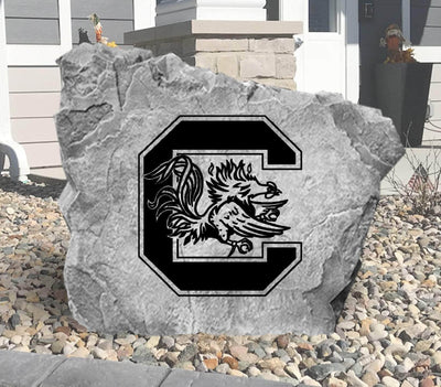 Outdoor garden rock featuring South Carolina Gamecocks team logo