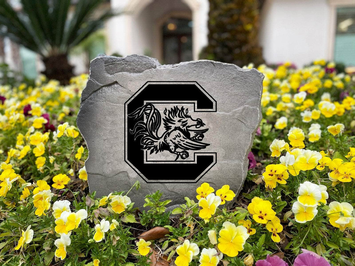Custom stone with University of South Carolina Gamecocks logo for outdoor display