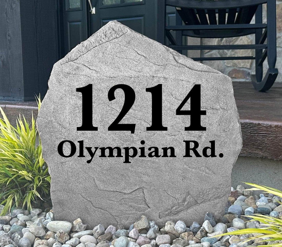 Engraved Standard Address stone with bold numbers for outdoor home décor