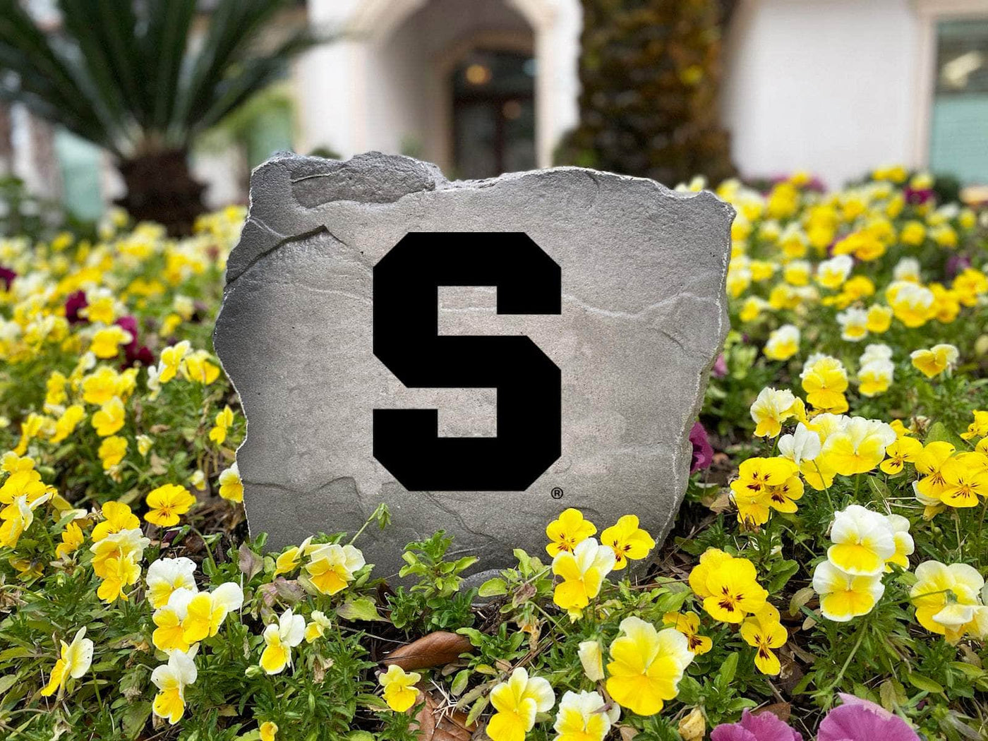 Custom Syracuse logo stone for front yard landscaping