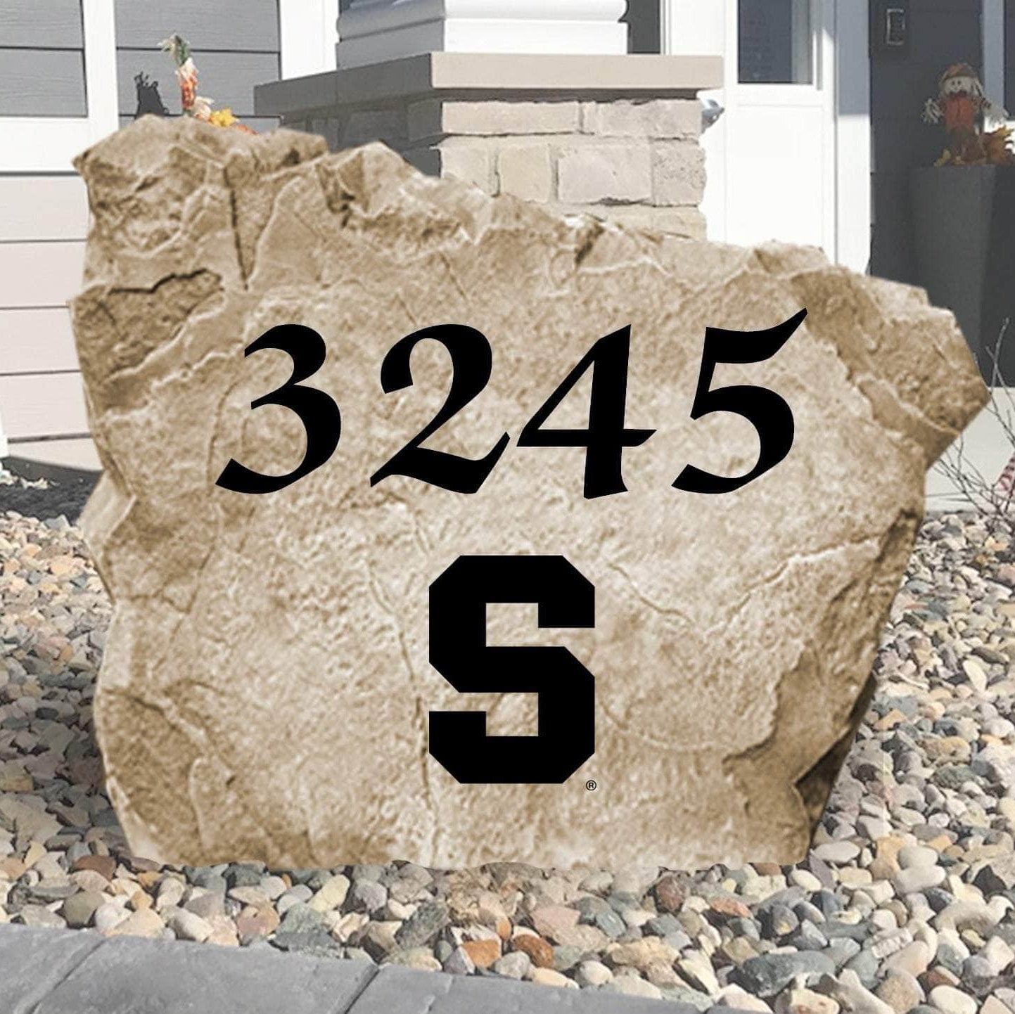 Personalized Syracuse University Address Stone engraved with custom house numbers, creating a welcoming Orange-inspired entrance for your home.